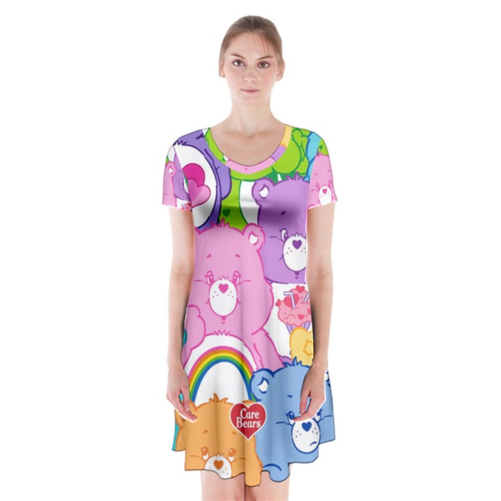 The Care Bears, Care Bears, Cartoon Short Sleeve V-neck Flare Dress