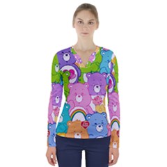 The Care Bears, Care Bears, Cartoon V-neck Long Sleeve Top by kyorashop23