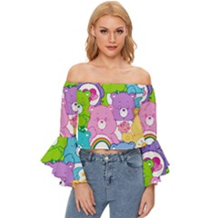 The Care Bears, Care Bears, Cartoon Off Shoulder Flutter Bell Sleeve Top