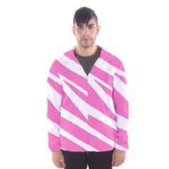 White Pink Stripes, Pattern Men s Hooded Windbreaker