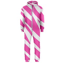 White Pink Stripes, Pattern Hooded Jumpsuit (men)