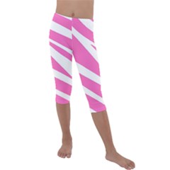 White Pink Stripes, Pattern Kids  Lightweight Velour Capri Leggings  by kyorashop23