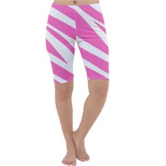 White Pink Stripes, Pattern Cropped Leggings 