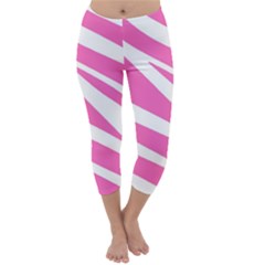 White Pink Stripes, Pattern Capri Winter Leggings 