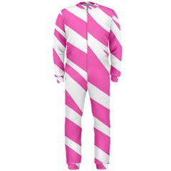 White Pink Stripes, Pattern Onepiece Jumpsuit (men)