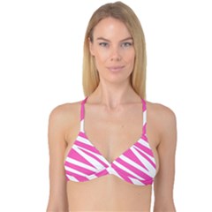 White Pink Stripes, Pattern Reversible Tri Bikini Top by kyorashop23