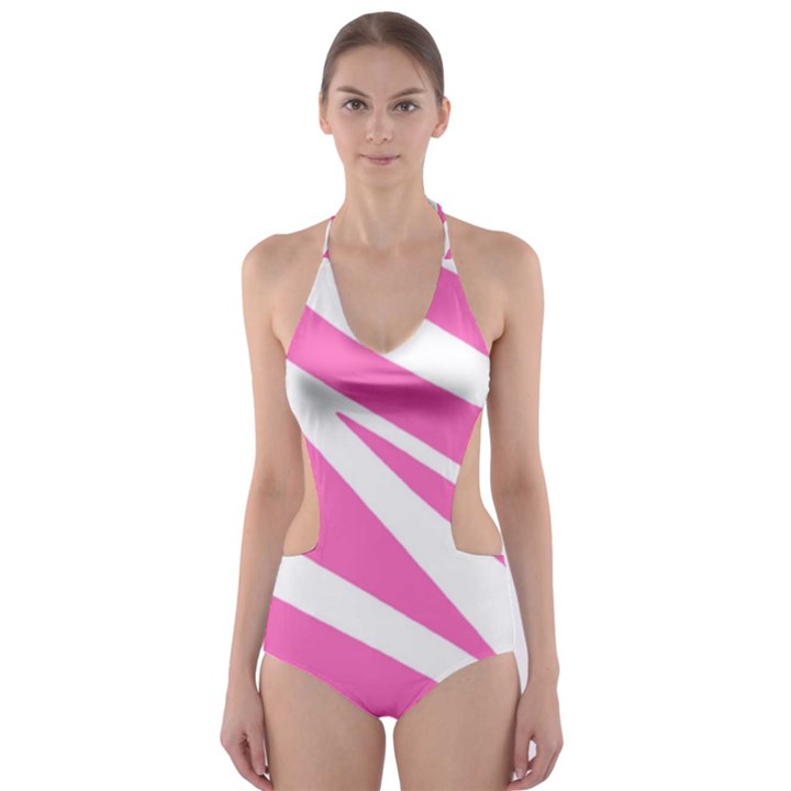 White Pink Stripes, Pattern Cut-Out One Piece Swimsuit