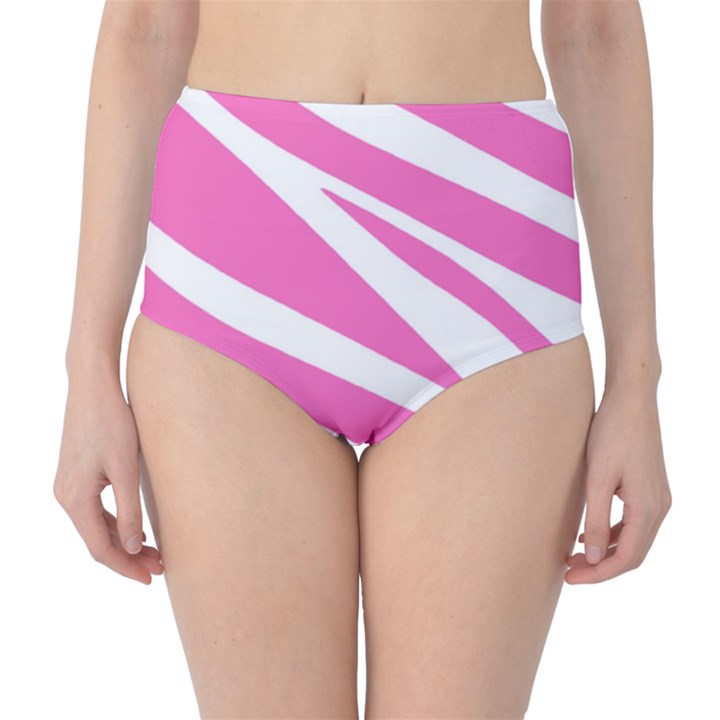 White Pink Stripes, Pattern Classic High-Waist Bikini Bottoms