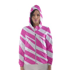 White Pink Stripes, Pattern Women s Hooded Windbreaker