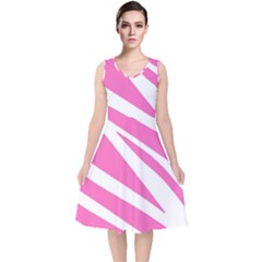 White Pink Stripes, Pattern V-neck Midi Sleeveless Dress  by kyorashop23