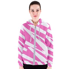 White Pink Stripes, Pattern Women s Zipper Hoodie