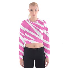 White Pink Stripes, Pattern Cropped Sweatshirt