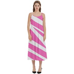 White Pink Stripes, Pattern Casual Spaghetti Strap Midi Dress