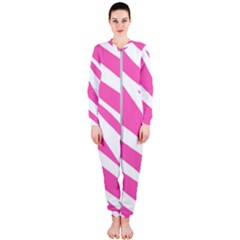 White Pink Stripes, Pattern Onepiece Jumpsuit (ladies)