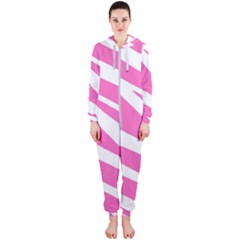 White Pink Stripes, Pattern Hooded Jumpsuit (ladies)