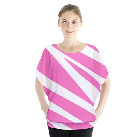 White Pink Stripes, Pattern Batwing Chiffon Blouse by kyorashop23