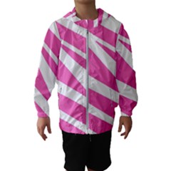 White Pink Stripes, Pattern Kids  Hooded Windbreaker