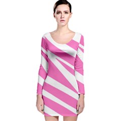 White Pink Stripes, Pattern Long Sleeve Velvet Bodycon Dress