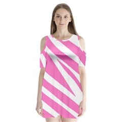 White Pink Stripes, Pattern Shoulder Cutout Velvet One Piece