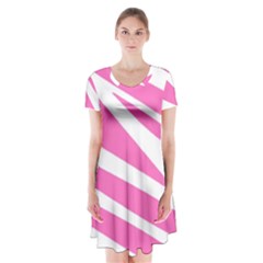 White Pink Stripes, Pattern Short Sleeve V-neck Flare Dress by kyorashop23