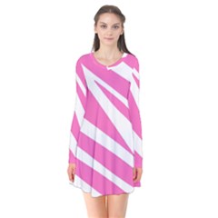 White Pink Stripes, Pattern Long Sleeve V-neck Flare Dress by kyorashop23