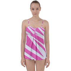 White Pink Stripes, Pattern Babydoll Tankini Set by kyorashop23