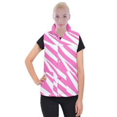 White Pink Stripes, Pattern Women s Button Up Vest