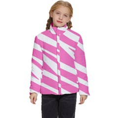 White Pink Stripes, Pattern Kids  Puffer Bubble Jacket Coat