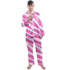 White Pink Stripes, Pattern Men s Long Sleeve Satin Pajamas Set by kyorashop23