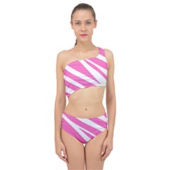 White Pink Stripes, Pattern Spliced Up Two Piece Swimsuit by kyorashop23