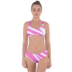 White Pink Stripes, Pattern Criss Cross Bikini Set by kyorashop23