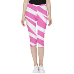 White Pink Stripes, Pattern Inside Out Lightweight Velour Capri Leggings  by kyorashop23