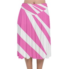 White Pink Stripes, Pattern Velvet Flared Midi Skirt