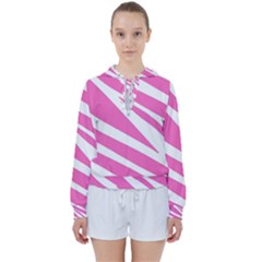 White Pink Stripes, Pattern Women s Tie Up Sweat