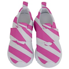 White Pink Stripes, Pattern Kids  Velcro No Lace Shoes by kyorashop23