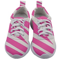 White Pink Stripes, Pattern Kids Athletic Shoes by kyorashop23