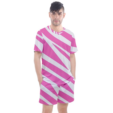 White Pink Stripes, Pattern Men s Mesh T-shirt And Shorts Set by kyorashop23