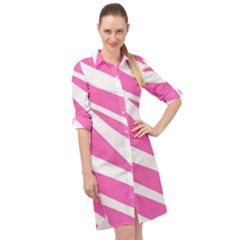 White Pink Stripes, Pattern Long Sleeve Mini Shirt Dress by kyorashop23