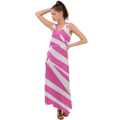 White Pink Stripes, Pattern V-neck Chiffon Maxi Dress by kyorashop23