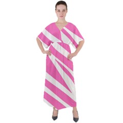 White Pink Stripes, Pattern V-neck Boho Style Maxi Dress by kyorashop23