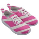 White Pink Stripes, Pattern Kids Athletic Shoes View3