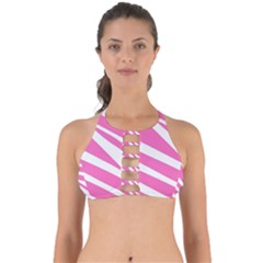 White Pink Stripes, Pattern Perfectly Cut Out Bikini Top by kyorashop23