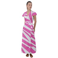 White Pink Stripes, Pattern Flutter Sleeve Maxi Dress by kyorashop23