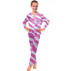 White Pink Stripes, Pattern Kids  Satin Long Sleeve Pajamas Set