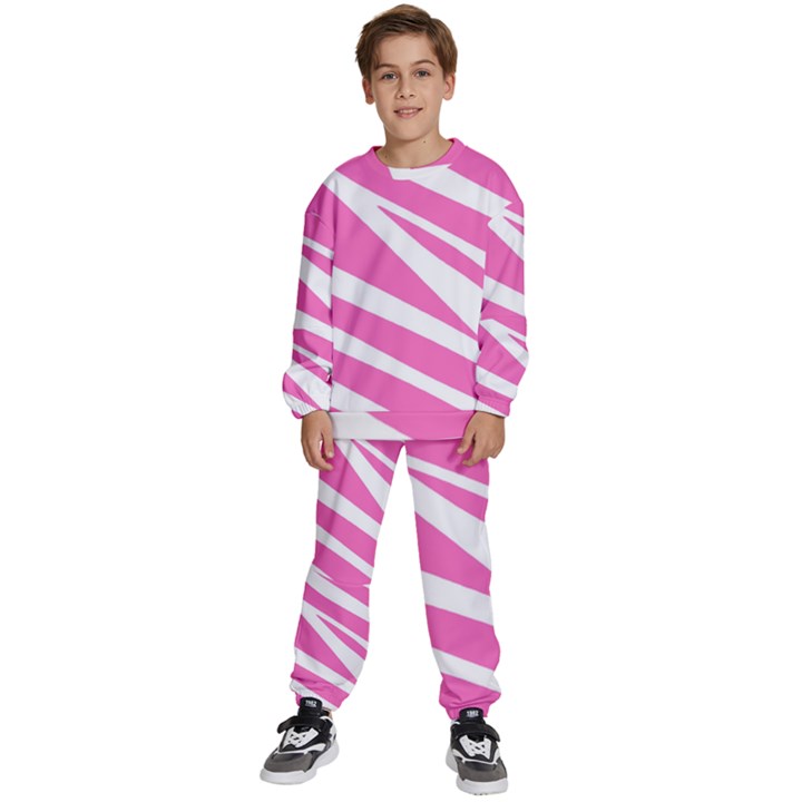 White Pink Stripes, Pattern Kids  Sweatshirt set