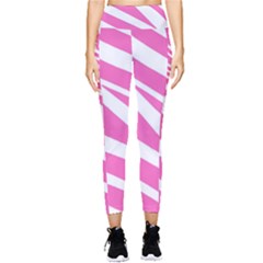 White Pink Stripes, Pattern Pocket Leggings  by kyorashop23