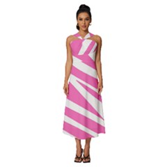 White Pink Stripes, Pattern Sleeveless Cross Front Cocktail Midi Chiffon Dress by kyorashop23