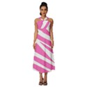 White Pink Stripes, Pattern Sleeveless Cross Front Cocktail Midi Chiffon Dress View1