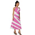 White Pink Stripes, Pattern Sleeveless Cross Front Cocktail Midi Chiffon Dress View3