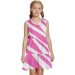 White Pink Stripes, Pattern Kids  Sleeveless Tiered Mini Dress